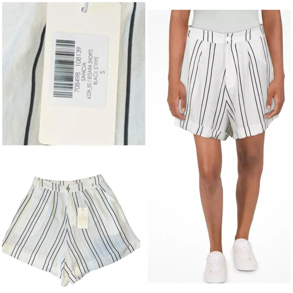 Striped High-Waist Women’s Shorts - White/Black